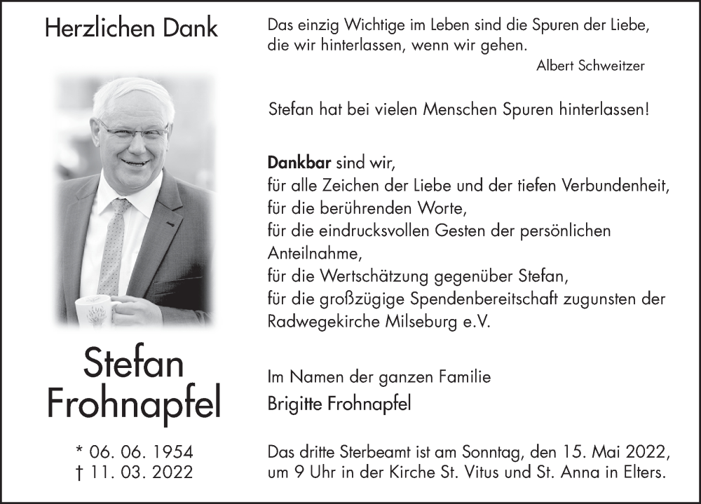  Traueranzeige für Stefan Frohnapfel vom 13.05.2022 aus FZ