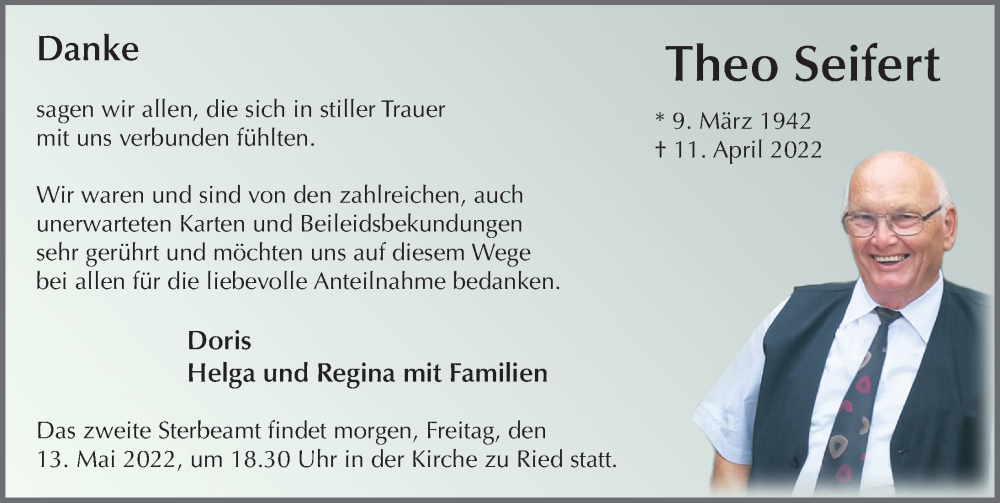  Traueranzeige für Theo Seifert vom 12.05.2022 aus FZ