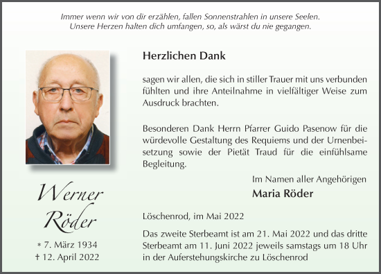 Traueranzeige von Werner Röder von FZ