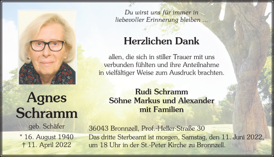 Traueranzeige von Agnes Schramm von FZ