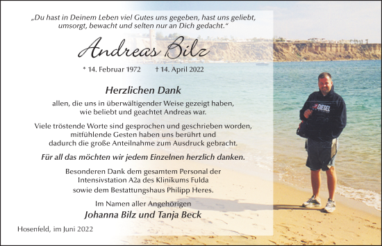 Traueranzeige von Andreas Bilz von FZ