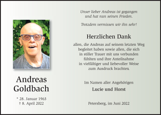 Traueranzeige von Andreas Goldbach von FZ