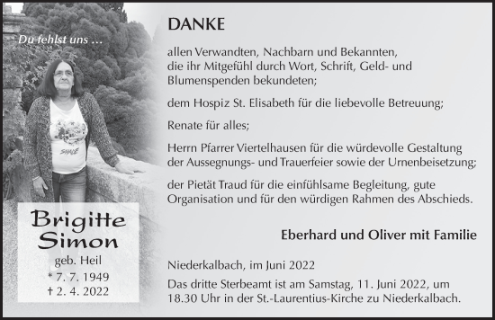 Traueranzeige von Brigitte Simon von FZ