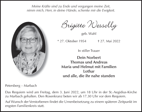 Traueranzeige von Brigitte Wessolly von FZ