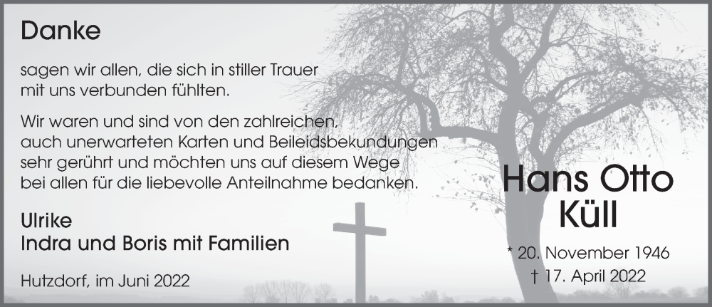  Traueranzeige für Hans Otto Küll vom 25.06.2022 aus FZ
