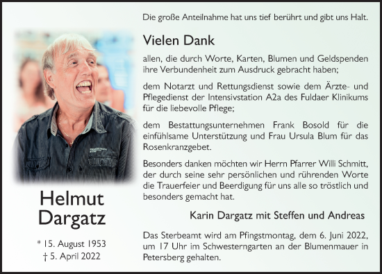 Traueranzeige von Helmut Dargatz von FZ