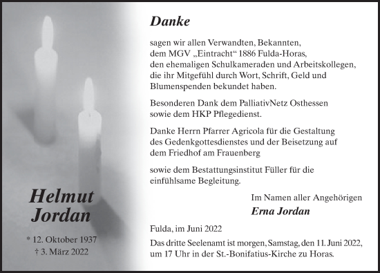 Traueranzeige von Helmut Jordan von FZ