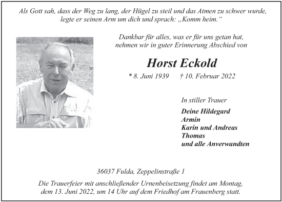 Traueranzeige von Horst Eckold von FZ