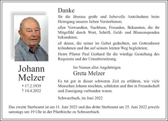 Traueranzeige von Johann Melzer von FZ