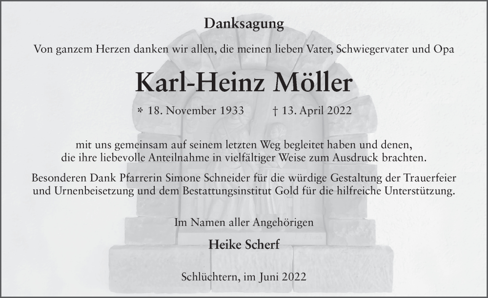  Traueranzeige für Karl-Heinz Möller vom 04.06.2022 aus FZ