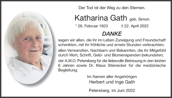 Traueranzeige von Katharina Gath von FZ