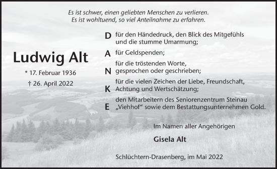 Traueranzeige von Ludwig Alt von FZ