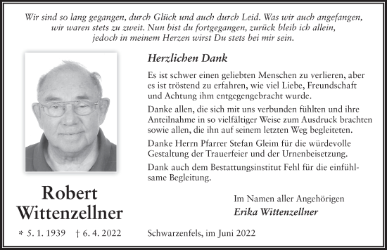Traueranzeige von Robert Wittenzellner von FZ