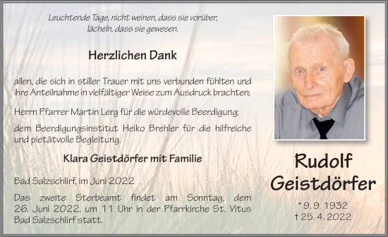 Traueranzeige von Rudolf Geistdörfer von FZ