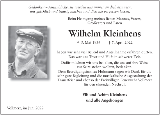 Traueranzeige von Wilhelm Kleinhens von FZ