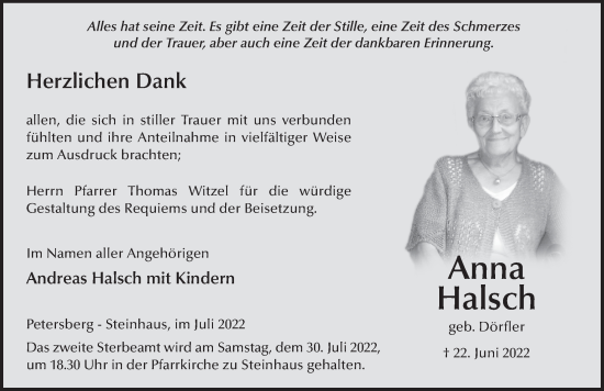 Traueranzeige von Anna Halsch von FZ