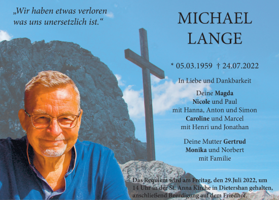Traueranzeige von Michael Lange von FZ