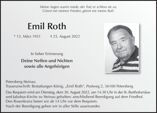 Traueranzeige von Emil Roth von FZ