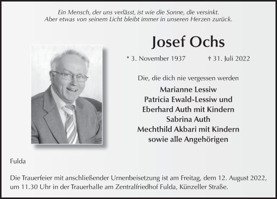 Traueranzeige von Josef Ochs von FZ