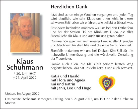 Traueranzeige von Klaus Schuhmann von FZ
