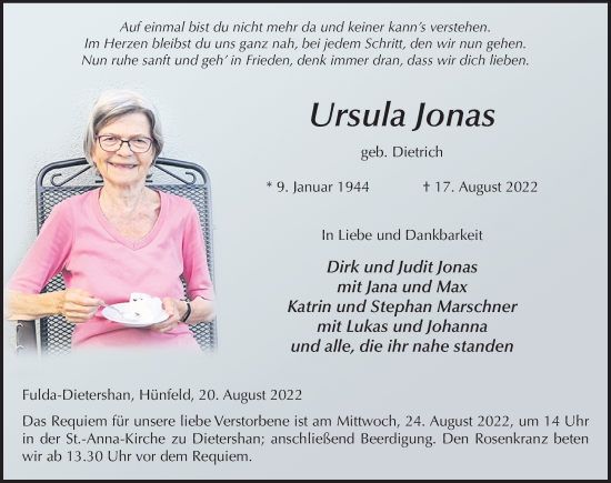 Traueranzeige von Ursula Jonas von FZ