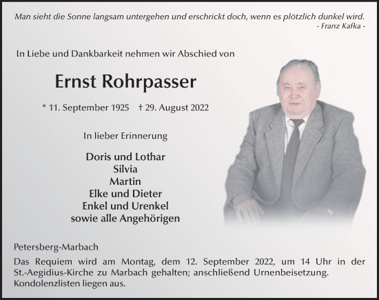 Traueranzeige von Ernst Rohrpasser von FZ