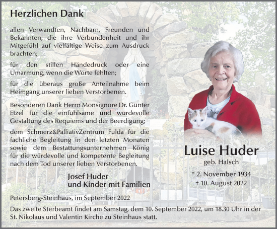 Traueranzeige von Luise Huder von FZ