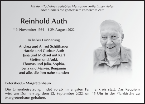 Traueranzeige von Reinhold Auth von FZ