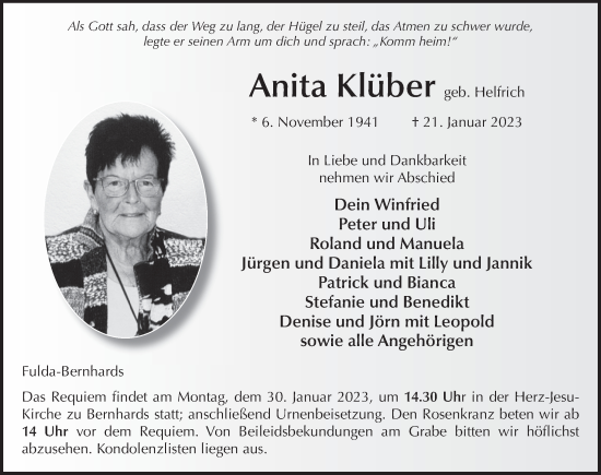 Traueranzeige von Anita Klüber von FZ