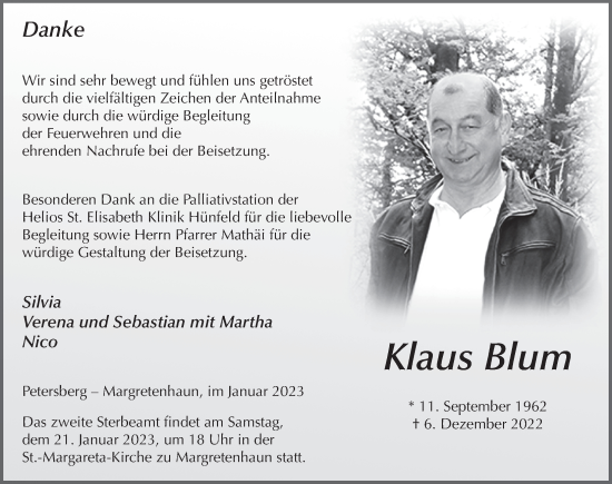 Traueranzeige von Klaus Blum von FZ