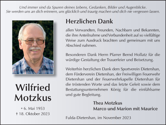 Traueranzeige von Wilfried Motzkus von FZ