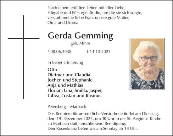 Traueranzeige von Gerda Gemming von FZ