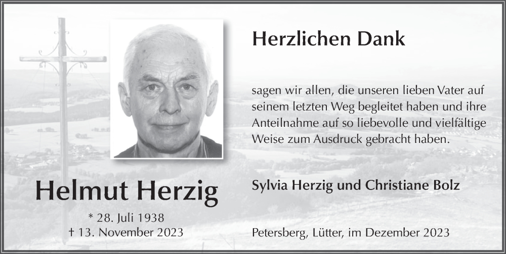  Traueranzeige für Helmut Herzig vom 08.12.2023 aus FZ