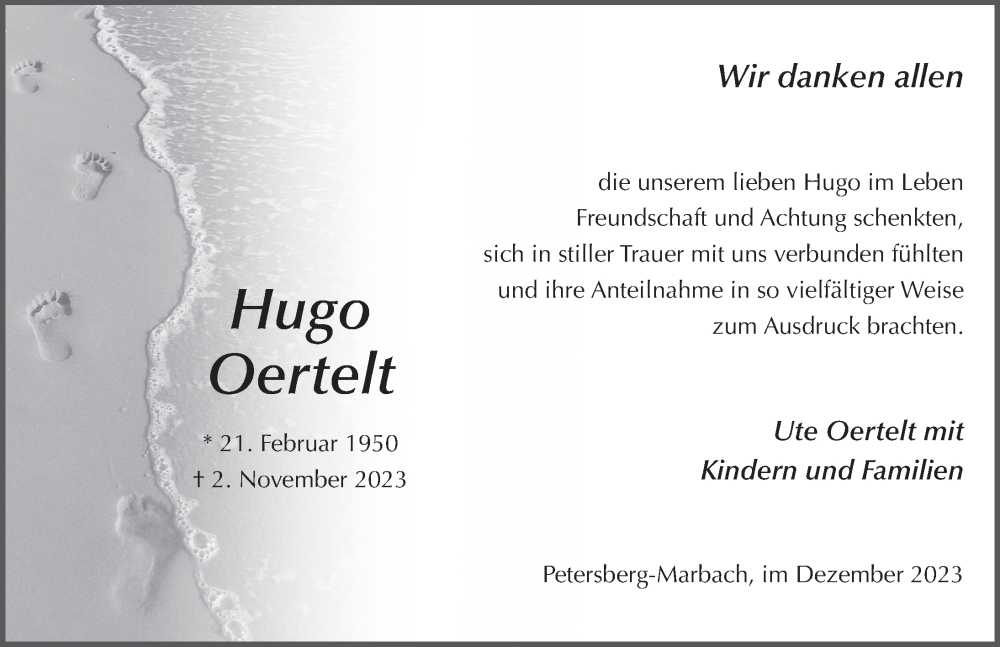  Traueranzeige für Hugo Oertelt vom 09.12.2023 aus FZ