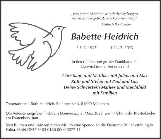 Traueranzeige von Babette Heidrich von FZ