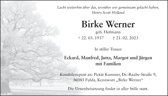 Traueranzeige von Birke Werner von FZ