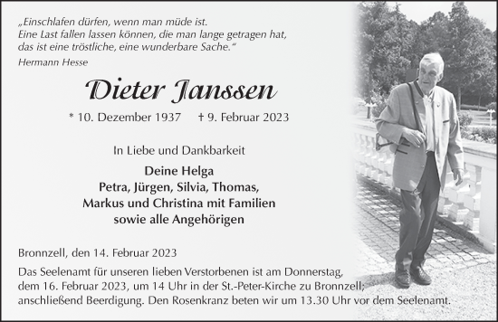 Traueranzeige von Dieter Janssen von FZ