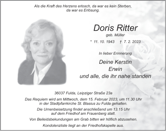 Traueranzeige von Doris Ritter von FZ