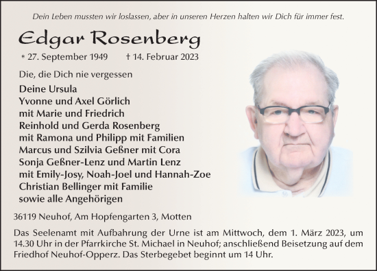 Traueranzeige von Edgar Rosenberg von FZ