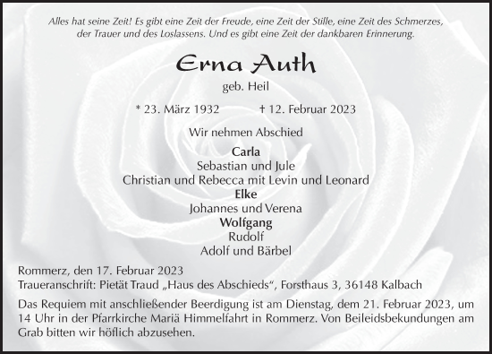 Traueranzeige von Erna Auth von FZ