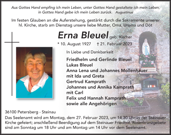 Traueranzeige von Erna Bleuel von FZ