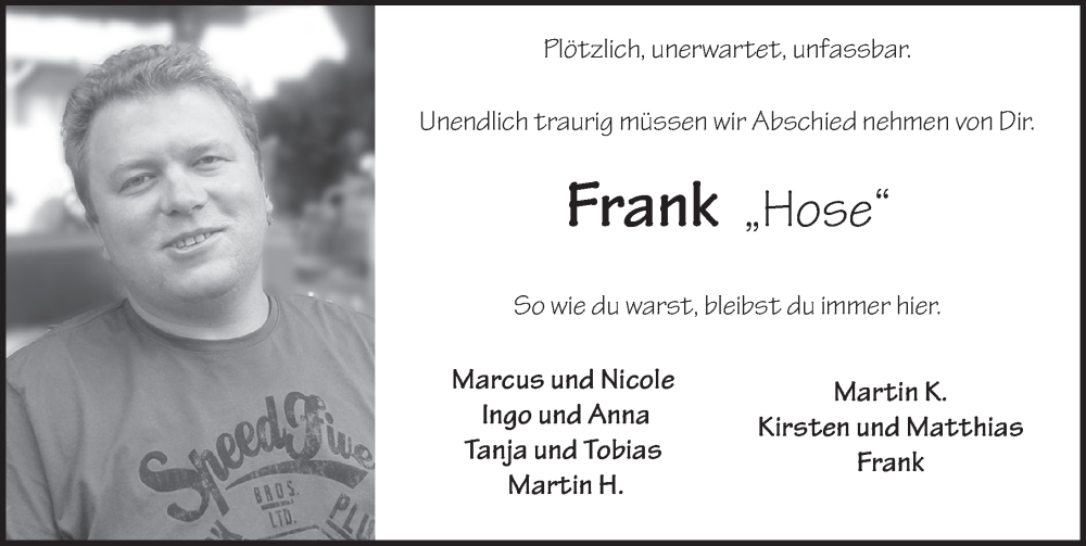  Traueranzeige für Frank Hosenfeld vom 18.02.2023 aus FZ