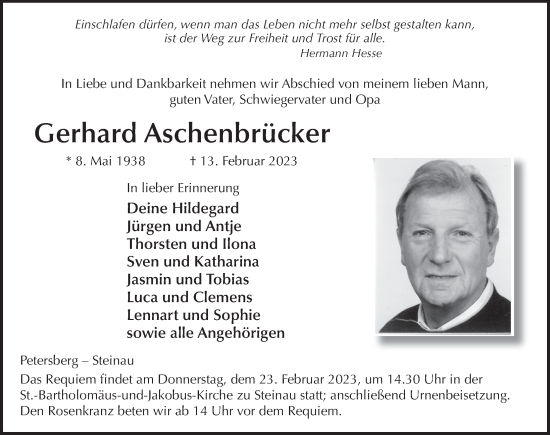 Traueranzeige von Gerhard Aschenbrücker von FZ