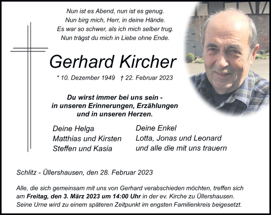 Traueranzeige von Gerhard Kircher von FZ