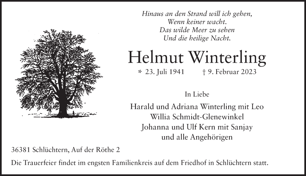  Traueranzeige für Helmut Winterling vom 23.02.2023 aus FZ