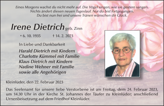 Traueranzeige von Irene Dietrich von FZ