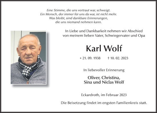 Traueranzeige von Karl Wolf von FZ