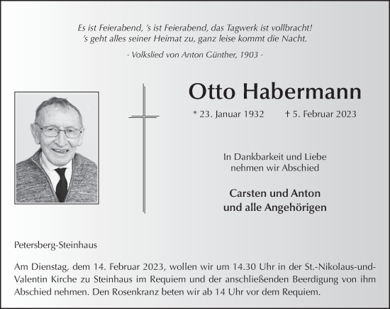 Traueranzeige von Otto Habermann von FZ