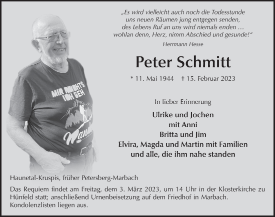Traueranzeige von Peter Schmitt von FZ