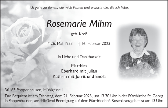 Traueranzeige von Rosemarie Mihm von FZ